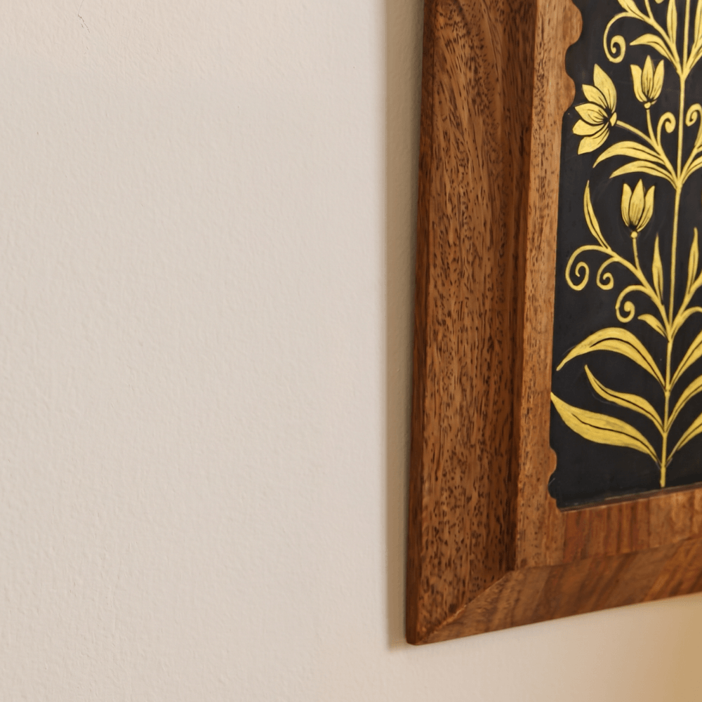 Set of 2 Mirai Woods Arca Jharokha floral wooden wall decor pieces with hand-painted intricate floral designs.