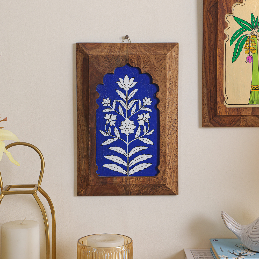 Set of two Bhaskar Wall Decor Jharokha from Mirai Woods, traditional wooden window frame wall art with intricate carvings.