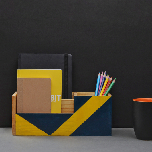 Edge Hand-Painted Wooden Desk Organizer | Minimal Storage Box