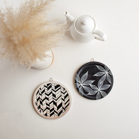 Abha Hand-Painted Wall Plates | Wooden Wall Decor Set