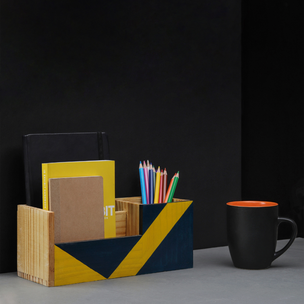 Edge Hand-Painted Wooden Desk Organizer | Minimal Storage Box