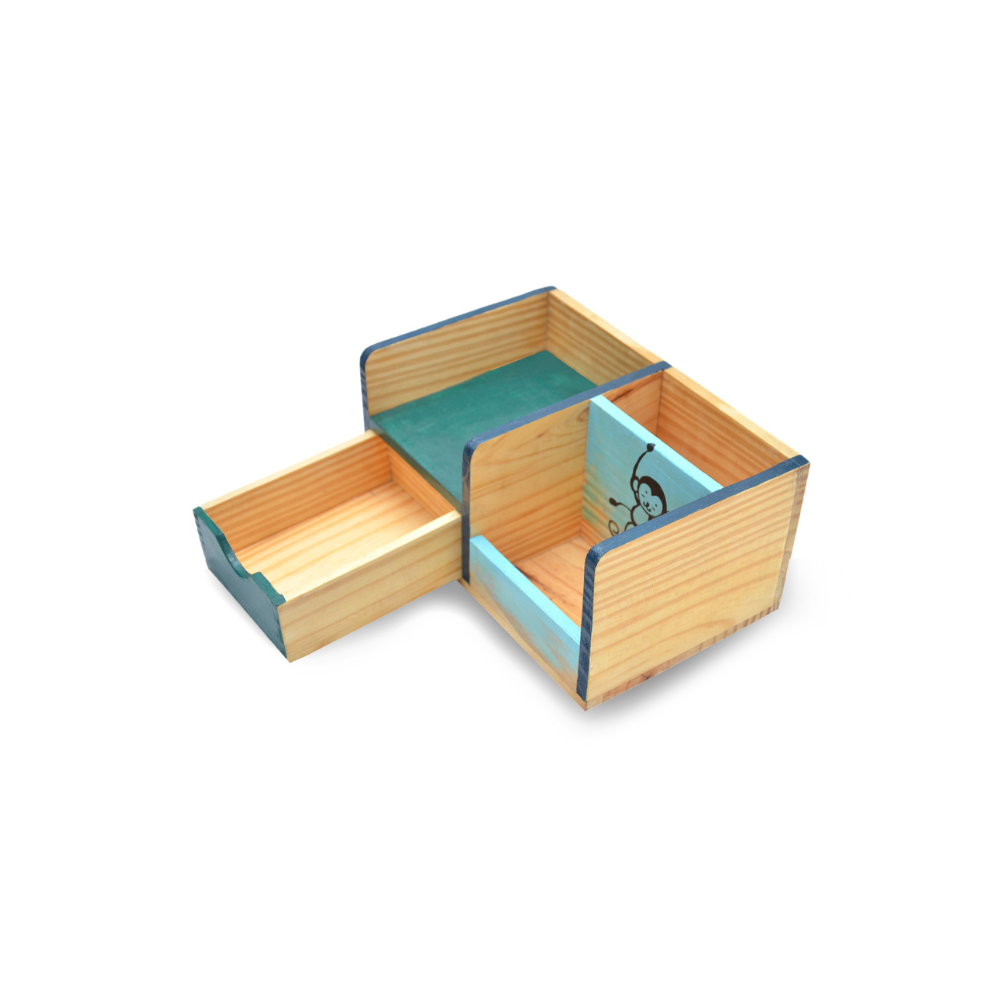 Monkey & Banana Hand-Painted Wooden Desk Organizer | Artistic Pen Stand