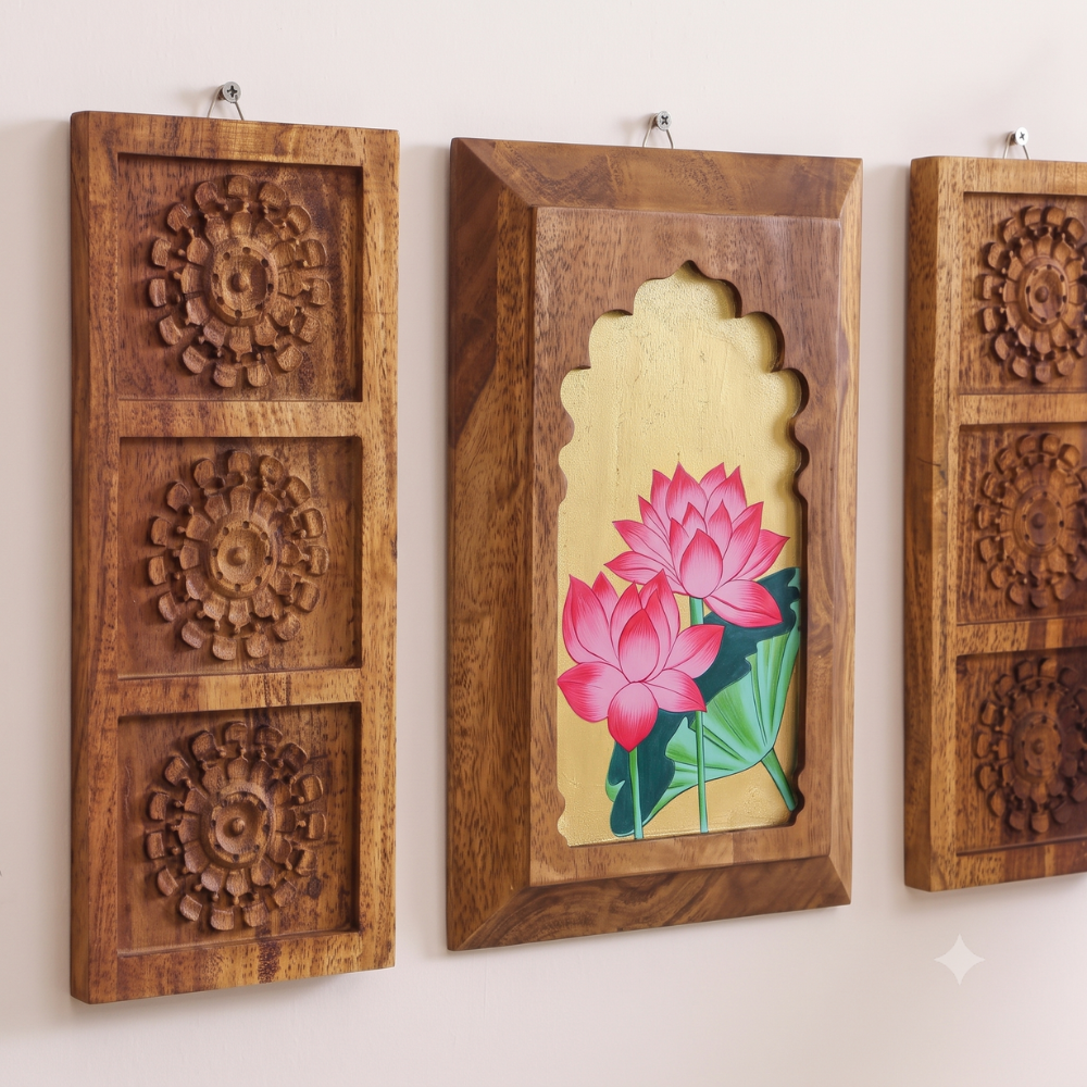 Padma Jharokha Sheesham Wall Plates (Set of 3)