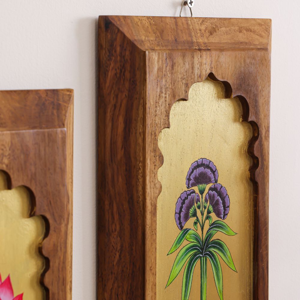 "Padma-Kusuma Dvayam" Sheesham Wall Plates (Set of 2) | Mirai Woods