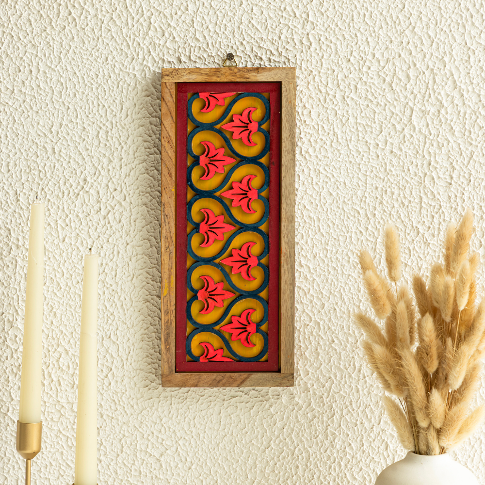 Mirai woods ¨ Sristi-Wall Plates Decor Hanging for Home | Living Room | Dining | Staircase | Wall Hanging | Hand Painted Solid Wood Vertcial Plates | Set of 2 | Size-5"x12"
