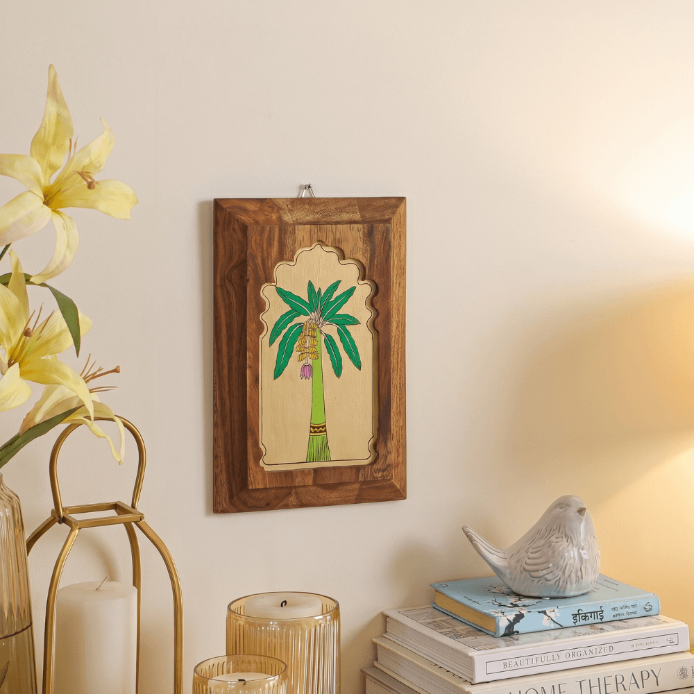 Intricate cJharokha wall decor from Mirai Woods featuring detailed wooden carvings and traditional design elements.