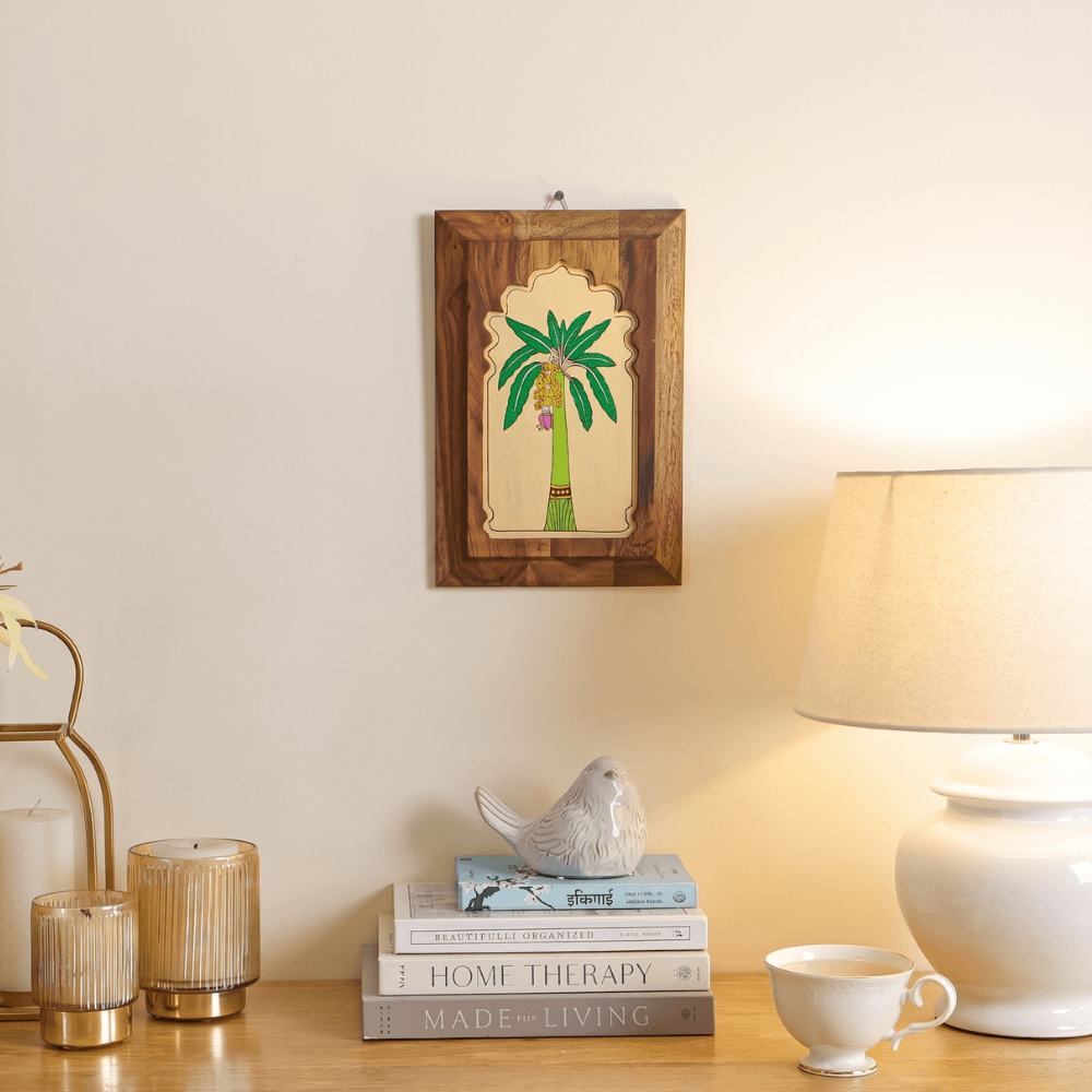 Intricate wooden jharokha wall decor by Mirai Woods with detailed carvings and traditional Indian design elements.