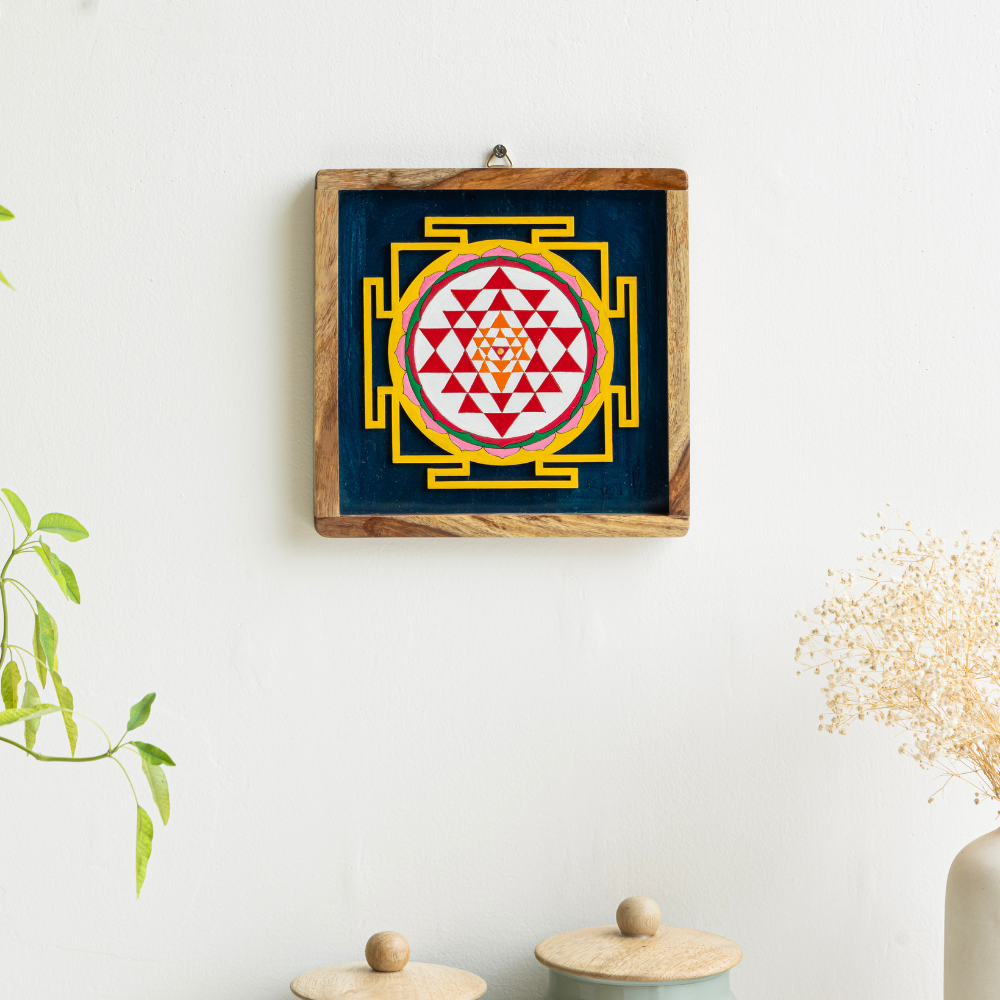 Shree Yantra Wall Plates | Spiritual Wooden Wall Art