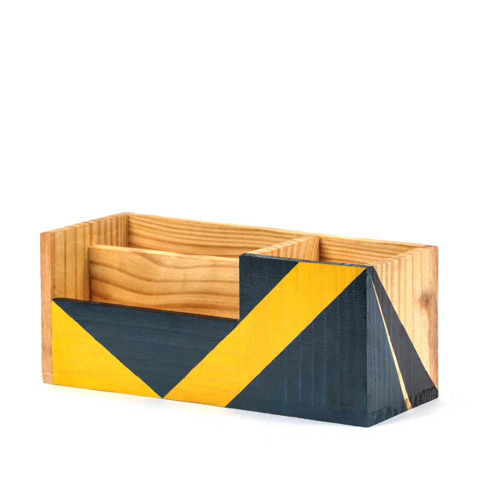 Edge Hand-Painted Wooden Desk Organizer | Minimal Storage Box